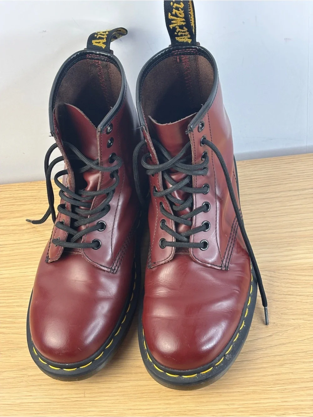 Dr. Martens Men's 7 Woman’s 8 Burgundy Leather Lace-Up Boots with Black Laces